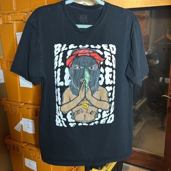 BLEECKER & MERCER Blessed Thug Life Black Tee Size Large - Picture 4 of 9